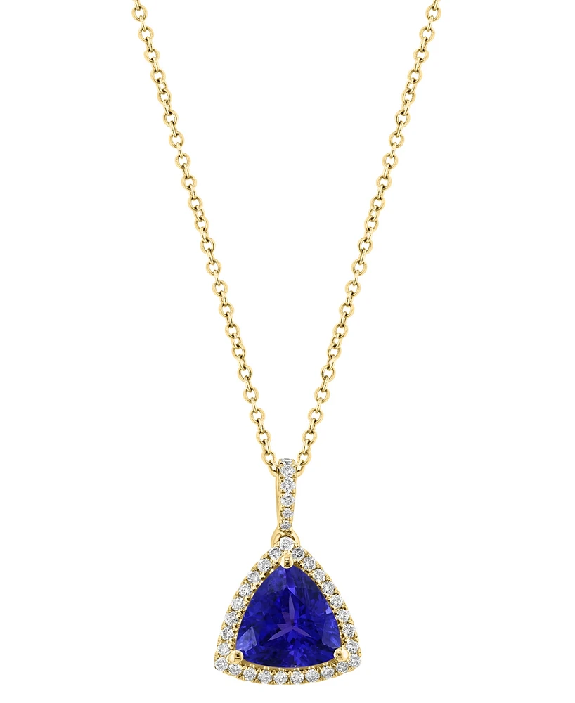 Effy Tanzanite (1-1/2 ct. t.w.) & Diamond (1/5 ct. t.w.) Trillion Halo 18" Pendant Necklace in 14k Gold