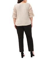 Msk Plus Size Metallic Tiered-Sleeve V-Neck Top