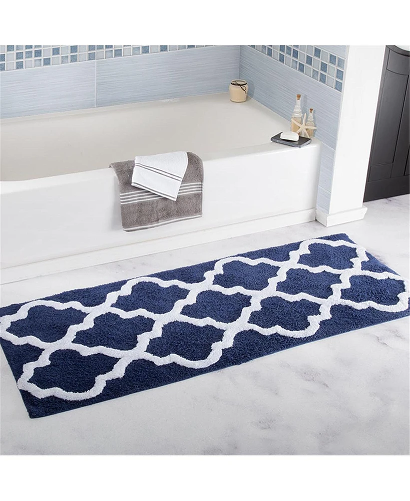 Lavish Home 24 x 60 in. 100 Percent Cotton Trellis Bathroom Mat - Navy