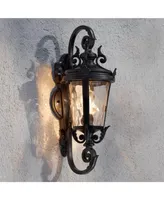 Marseille Traditional Outdoor Wall Light Fixture Black Steel Scroll 19" Clear Hammered Glass Down bridge Arm for Exterior House Porch Patio Outside De