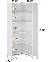 Tribe signs 71 inches Corner Bookcase, 6-Tiers L-Shaped Bookshelf, Industrial Corner Etagere Bookcase, Tall Storage Display Rack, Wooden Large Freesta