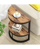 Tribesigns 2-Tier End Table Semi Circle, Small Half Round Side Tables Living Room with Storage Shelf for Small Space