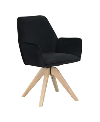 Convenience Concepts Take a Seat Miranda Swivel Accent Chair - Black Velvet/Natural Wood