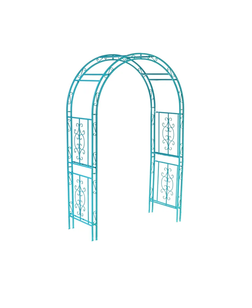 Evergreen Montebello Iron Garden Arbor, Coastal Blue- 53 x 84 x 23 Inches Fade and Weather Resistant Outdoor Decor