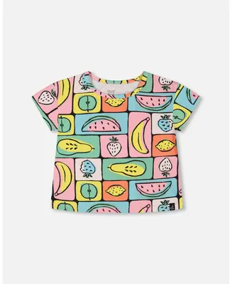 Baby Girl Organic Cotton Jersey Top Printed Fruits Square - Infant