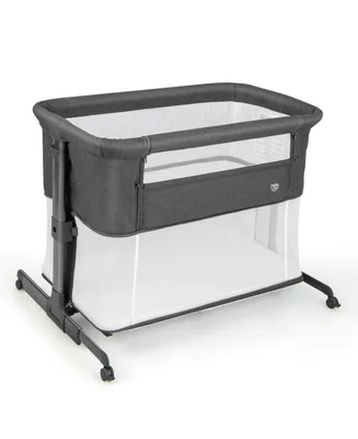3-in-1 Foldable Baby Bedside Sleeper with Mattress and 5 Adjustable Heights-Dark Grey