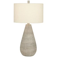 Julio Modern Table Lamp 30" Tall Natural Gray Textured Ceramic Off-White Oatmeal Fabric Drum Shade Decor for Living Room Bedroom House Bedside Nightst