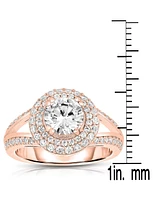 Genevive Stunning Sterling Silver 18K Rose Gold Plated with Big Round Cubic Zirconia Ring