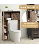 4-Tier Over The Toilet Storage Cabinet with Sliding Barn Door and Storage Shelves