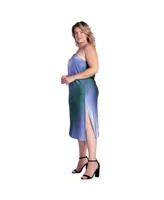 Women's Plus Ombre Print Asymmetric Satin Slip Dress