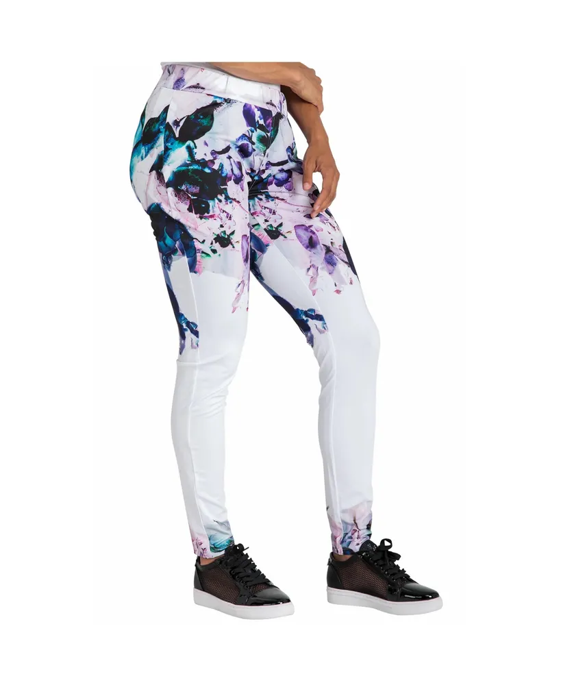 Poetic Justice Women's Curvy Fit Active Floral Print Poly Tricot Leggings