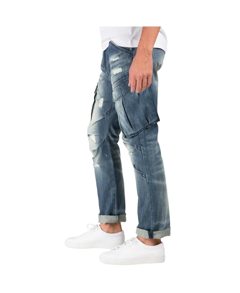 Men's Premium Jeans Slim Straight Intense Blast Distressed Cargo Pocket