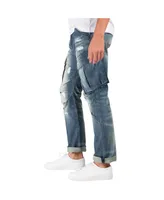 Men's Premium Jeans Slim Straight Intense Blast Distressed Cargo Pocket