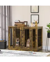 PawHut Large Furniture Style Dog Crate with Removable Panel Rustic Brown