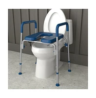 Maury Shower Commode Chair With Safety Rail, Height Adjustable Frame, Padded Seat & Armrests, Removable Pail Lid, Fits Most Toilets