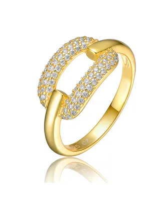 Sterling Silver 14K Gold Plated and 2-Row of Cubic Zirconia Modern Ring