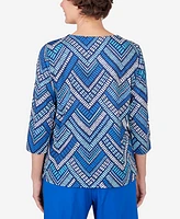 Alfred Dunner Women's Tradewinds Geometric Tile Split Neck Top