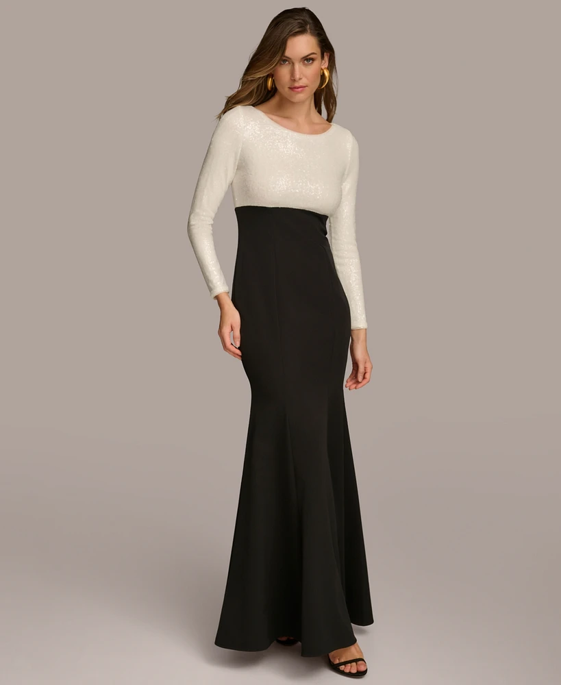 Donna Karan Women's Long-Sleeve Sequin Top Gown