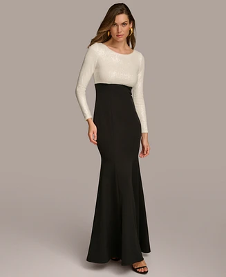 Donna Karan Women's Long-Sleeve Sequin Top Gown