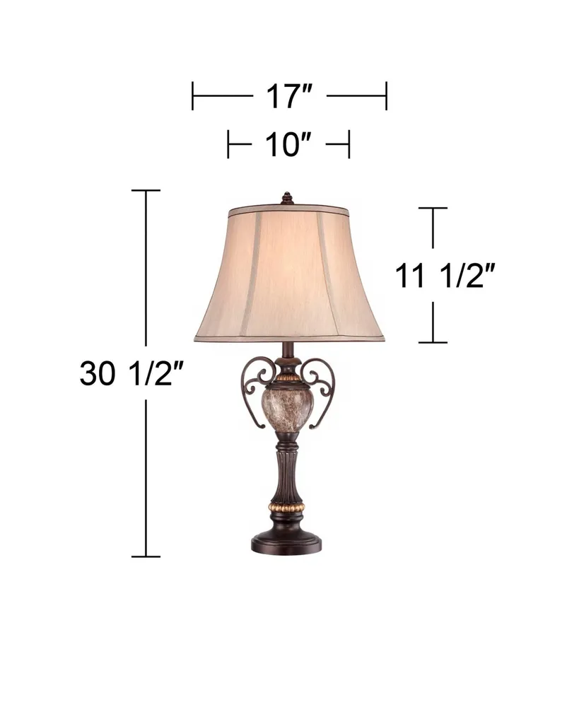 Belvedere Manor Traditional Table Lamp 30 1/2" Tall Oil Rubbed Bronze Scroll Arms Beige Linen Shade for Living Room Bedroom House Bedside Nightstand H