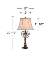 Belvedere Manor Traditional Table Lamp 30 1/2" Tall Oil Rubbed Bronze Scroll Arms Beige Linen Shade for Living Room Bedroom House Bedside Nightstand H