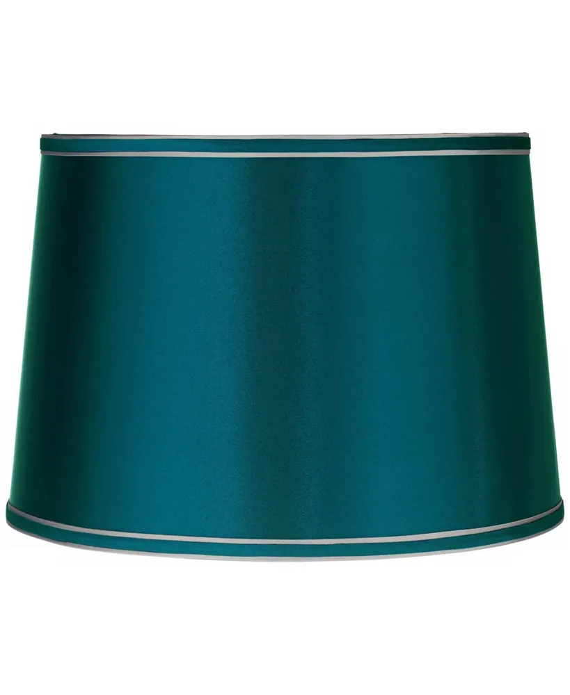 Sydnee Satin Teal Blue Medium Drum Lamp Shade 14" Top x 16" Bottom x 11" High (Spider) Replacement with Harp and Finial - Spring crest