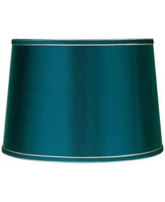 Sydnee Satin Teal Blue Medium Drum Lamp Shade 14" Top x 16" Bottom x 11" High (Spider) Replacement with Harp and Finial - Spring crest