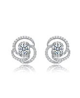 White Gold Plated with Cubic Zirconia Solitaire Love Knot Swirl Stud Earrings