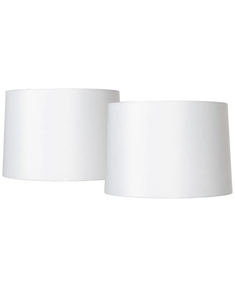 Set of 2 Hardback Drum Lamp Shades White Medium 15" Top x 16" Bottom x 11" High Spider with Replacement Harp and Finial Fitting - Spring crest