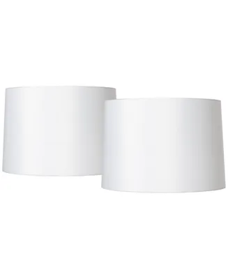 Set of 2 Hardback Drum Lamp Shades White Medium 15" Top x 16" Bottom x 11" High Spider with Replacement Harp and Finial Fitting - Spring crest