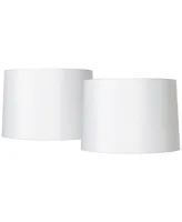 Set of 2 Hardback Drum Lamp Shades White Medium 15" Top x 16" Bottom x 11" High Spider with Replacement Harp and Finial Fitting - Spring crest