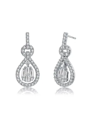 White Gold Plated with Cubic Zirconia Love Knot Door Knocker Dangle Earrings