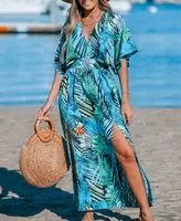 Women's Tropical Plunging-v Maxi Cover Up Dress