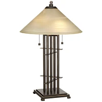 Metro Collection Planes 'n' Posts Mission Rustic Accent Table Lamp 23.5" High Bronze Cone Alabaster Art Glass Shade Decor for Living Room Bedroom Hous