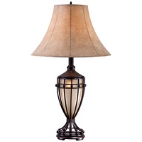 Cardiff Traditional Table Lamp 33" Tall with Night Light Brushed Iron Cage Champagne Urn Glass Beige Bell Flared Shade for Bedroom Living Room House B