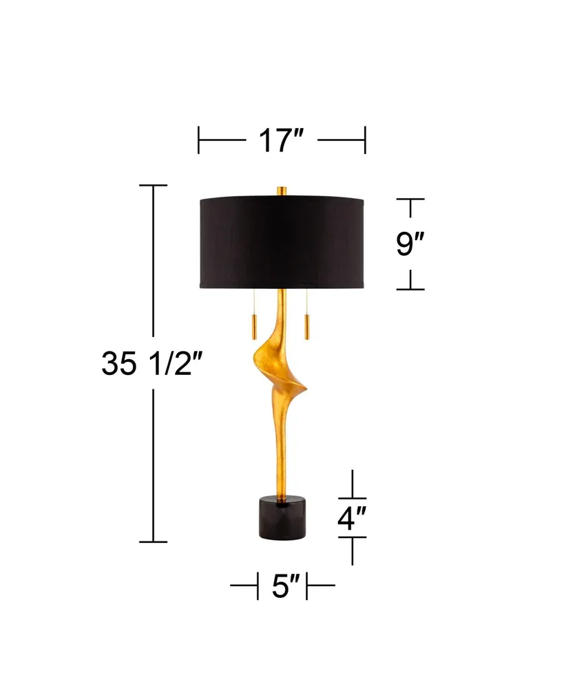 Athena Mid Century Modern Buffet Table Lamp 35 1/2" Tall Skinny Sculptural Gold Leaf Metal Abstract Black Drum Shade Decor Bedroom Living Nightstand B