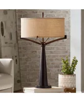 Tremont Rustic Farmhouse Table Lamp 31 1/2" Tall Allegheny Bronze Brown Iron Burlap Fabric Drum Shade for Bedroom Living Room House Home Bedside Night