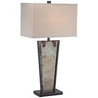 Zion Rustic Farmhouse Table Lamp 30" Tall Natural Slate Bronze Tapered Metal Frame Rectangular Shade for Living Room Bedroom House Bedside Nightstand