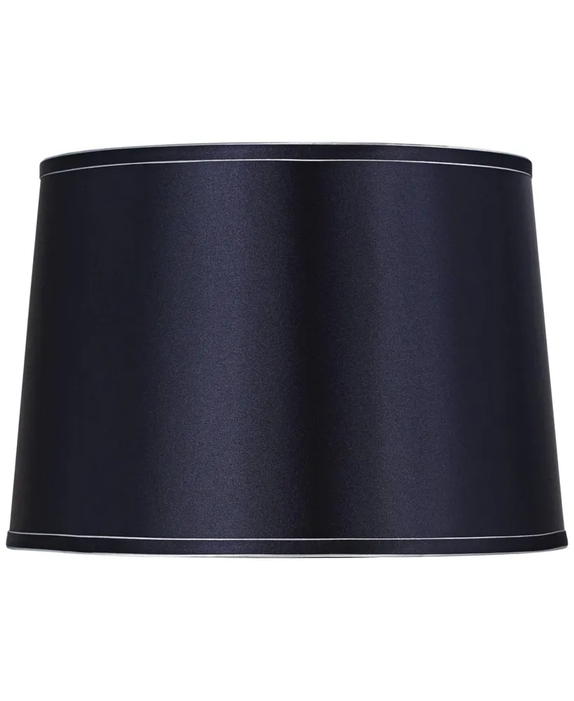 Sydnee Navy with Silver Trim Medium Drum Lamp Shade 14" Top x 16" Bottom x 11" Slant (Spider) Replacement with Harp and Finial - Spring crest