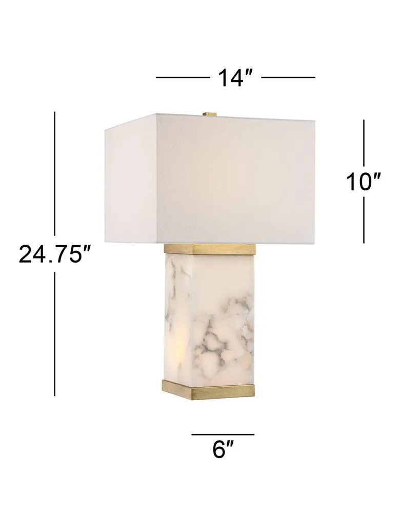 Mindy Modern Table Lamp 24 3/4" High with Nightlight White Gray Alabaster Gold Metal Rectangular Shade for Bedroom Living Room House Home Bedside Nigh