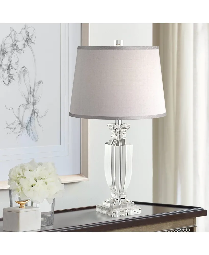 Sherry Traditional Glam Luxury Table Lamp 25" High Clear Crystal Body Gray Tapered Drum Shade Decor for Living Room Bedroom House Bedside Nightstand H