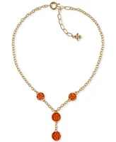 Patricia Nash Gold-Tone Carved Rose Lariat Necklace, 18" + 3" extender