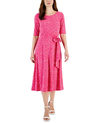 Kasper Petite Dot-Print Fit & Flare Midi Dress