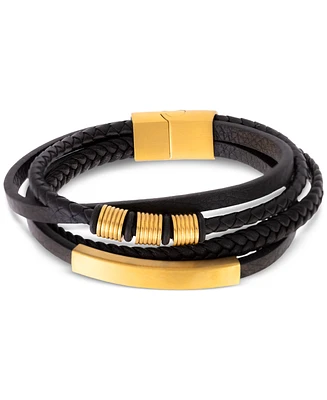 Legacy for Men by Simone I. Smith Men's Multirow Black Fiber Bracelet in Gold-Tone Ion-Plated Stainless Steel