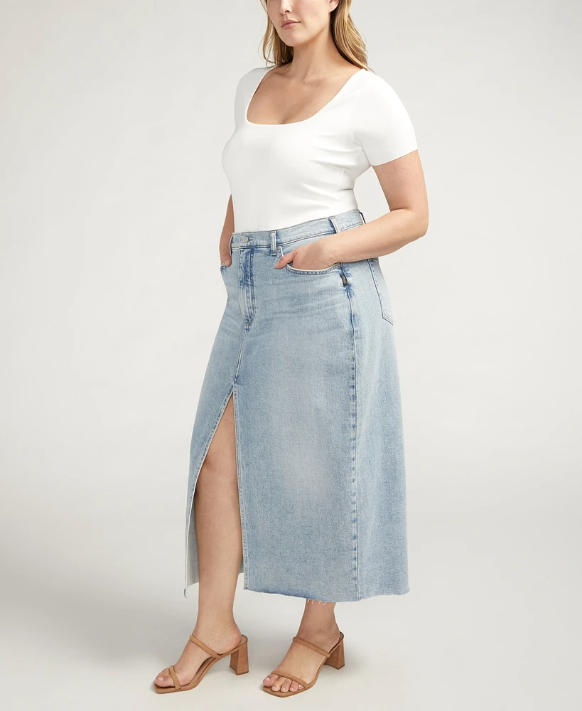 Silver Jeans Co. Plus Front-Slit Midi Jean Skirt