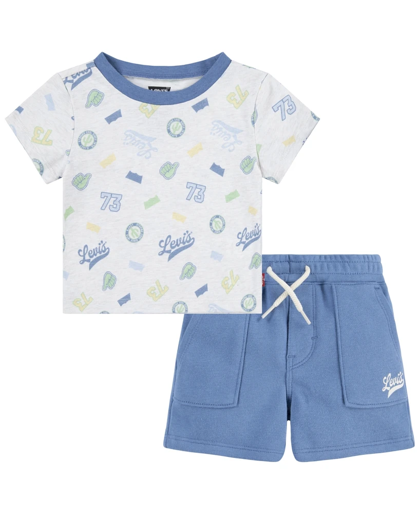 Levi's Baby Boys Badges Printed T-shirt and Shorts Set