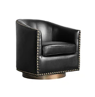 Ada Upholstered Club Style Barrel Chair With Nail Trim, Sloped Arms, And 360 Degree Swivel Base In A Vinyl Wrap