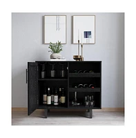 Aloise Bar And Sideboard With Storage Cabinet, Hanging Stemware Holders Bottle