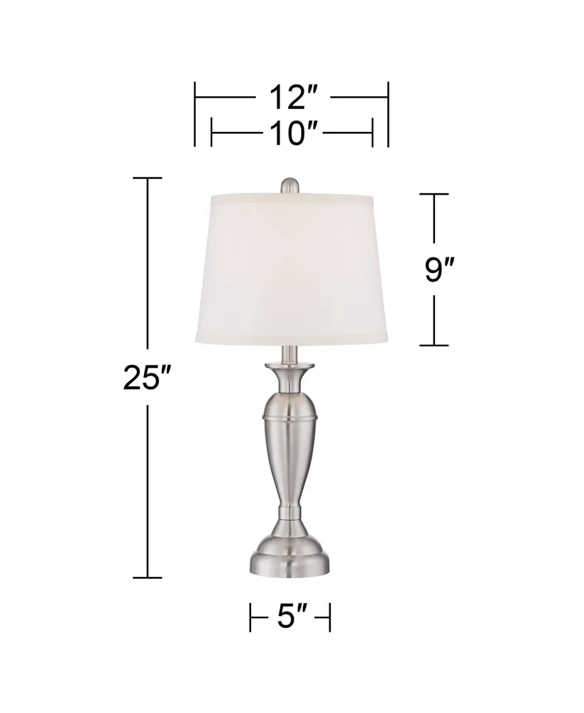Blair Traditional Table Lamps 25" Tall Set of 2 Brushed Nickel Silver Metal Candlestick White Drum Shade for Bedroom Living Room House Home Bedside Ni