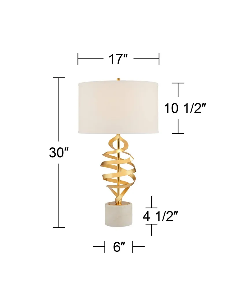 Helix Modern Luxury Table Lamp 30" Tall Sculptural Brass Gold Open Ribbon Metal White Linen Drum Shade for Bedroom Living Room House Bedside Nightstan